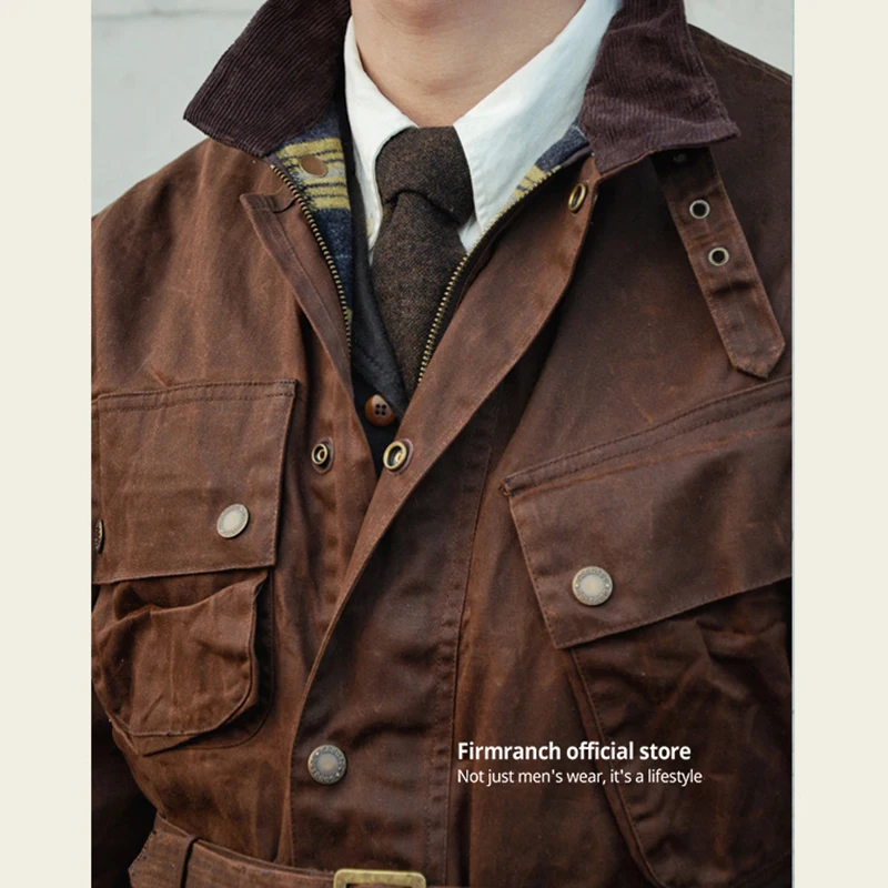 Firmranch Amekaji chaqueta de caza de cera de aceite Vintage chaqueta de carga de motocicleta marrón gabardina impermeable hombres mujeres envío gratis