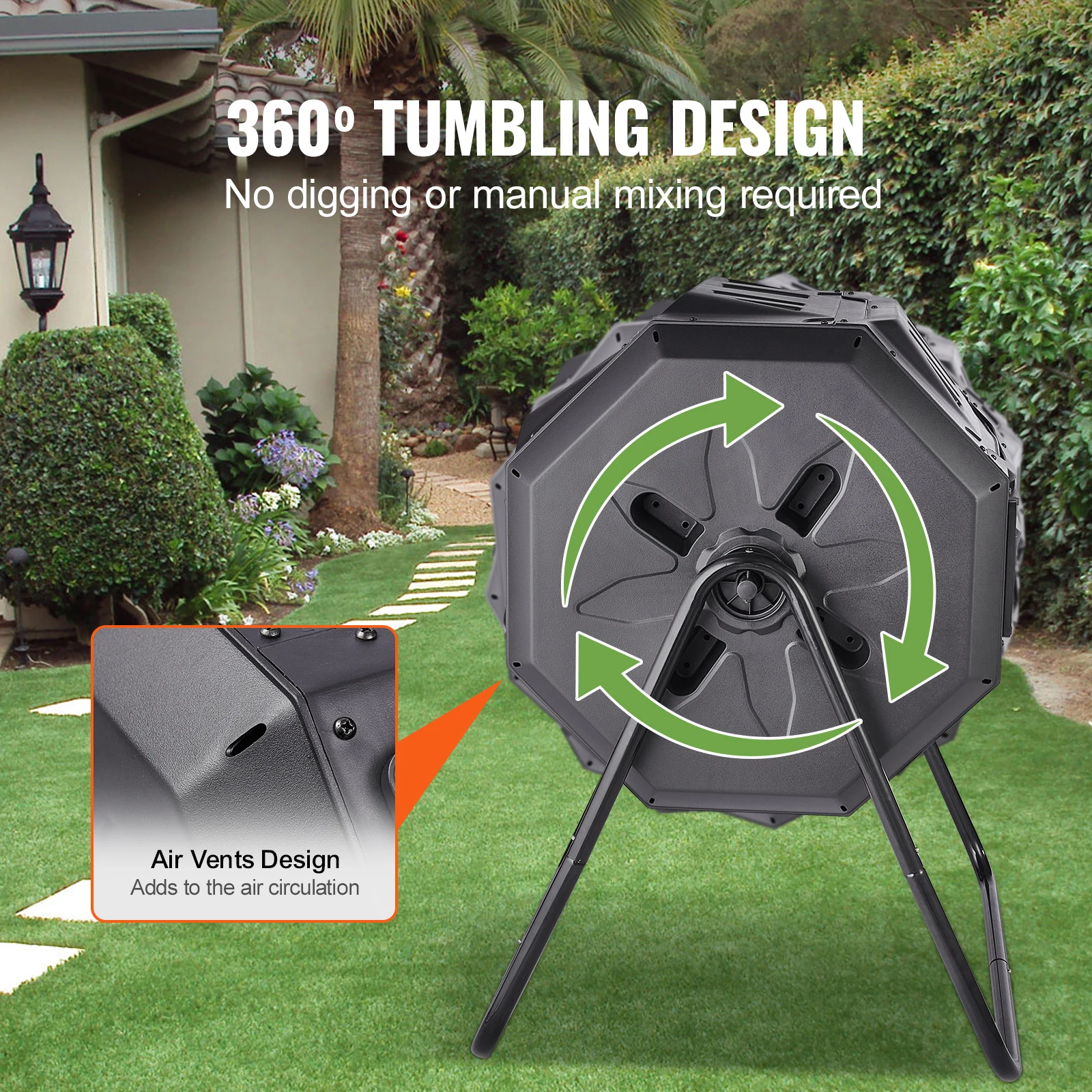 Compost Bin 18.5/37/43-Gal Dual Chamber Composting Tumbler BPA Free Composter Bin Tumbler for Garden Kitchen Outdoor