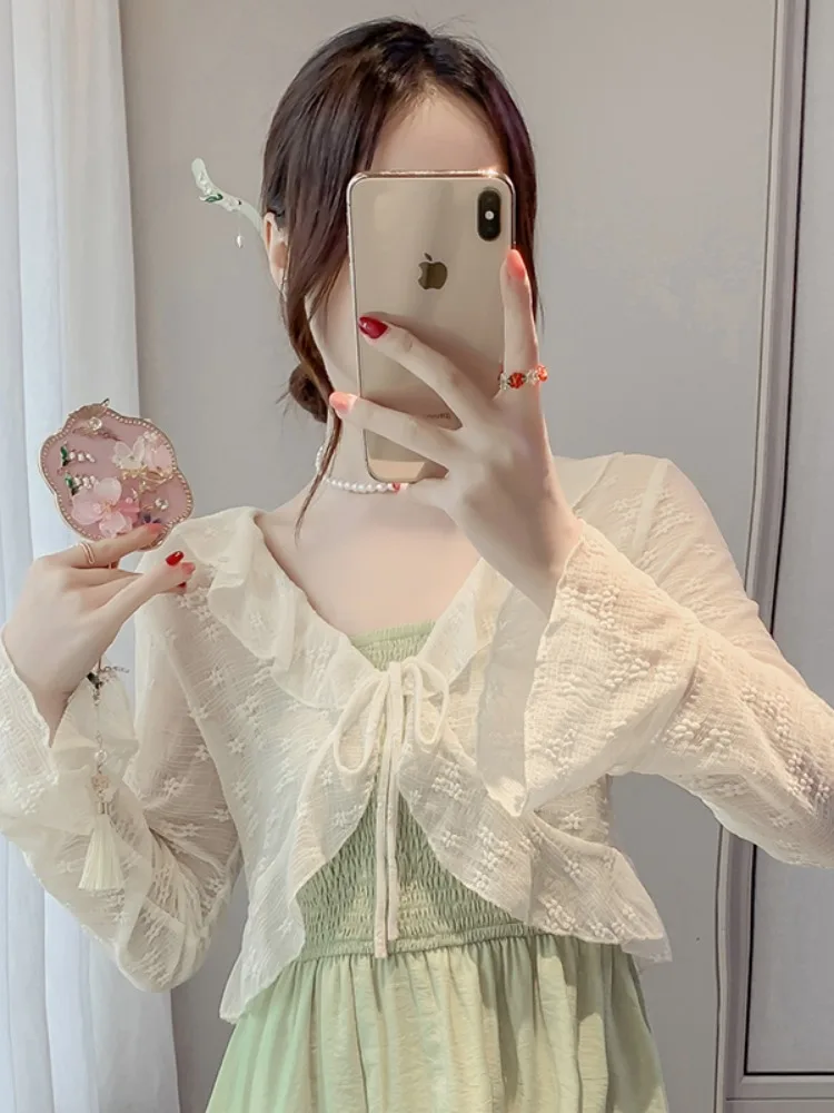 Lace Sun Protection Short Outerwear Thin Shirt Summer 2024 New Women's Open Cardigan Slimming Top Long Sleeve Spring