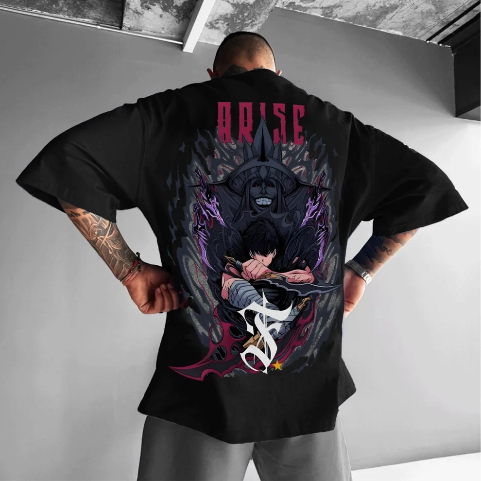 

Anime Solo Leveling Arise Print Oversized Men's T-Shirts Summer Y2k Women Cotton Short Sleeve Tee Cotton Casual Tops Streetwear