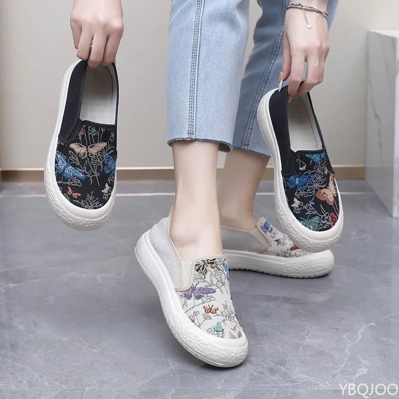 Large Size Spring Fashion Breathable Lightweight Casual Comfortable Women's Shoes Versatile Flat Bottom Women's Canvas Shoes