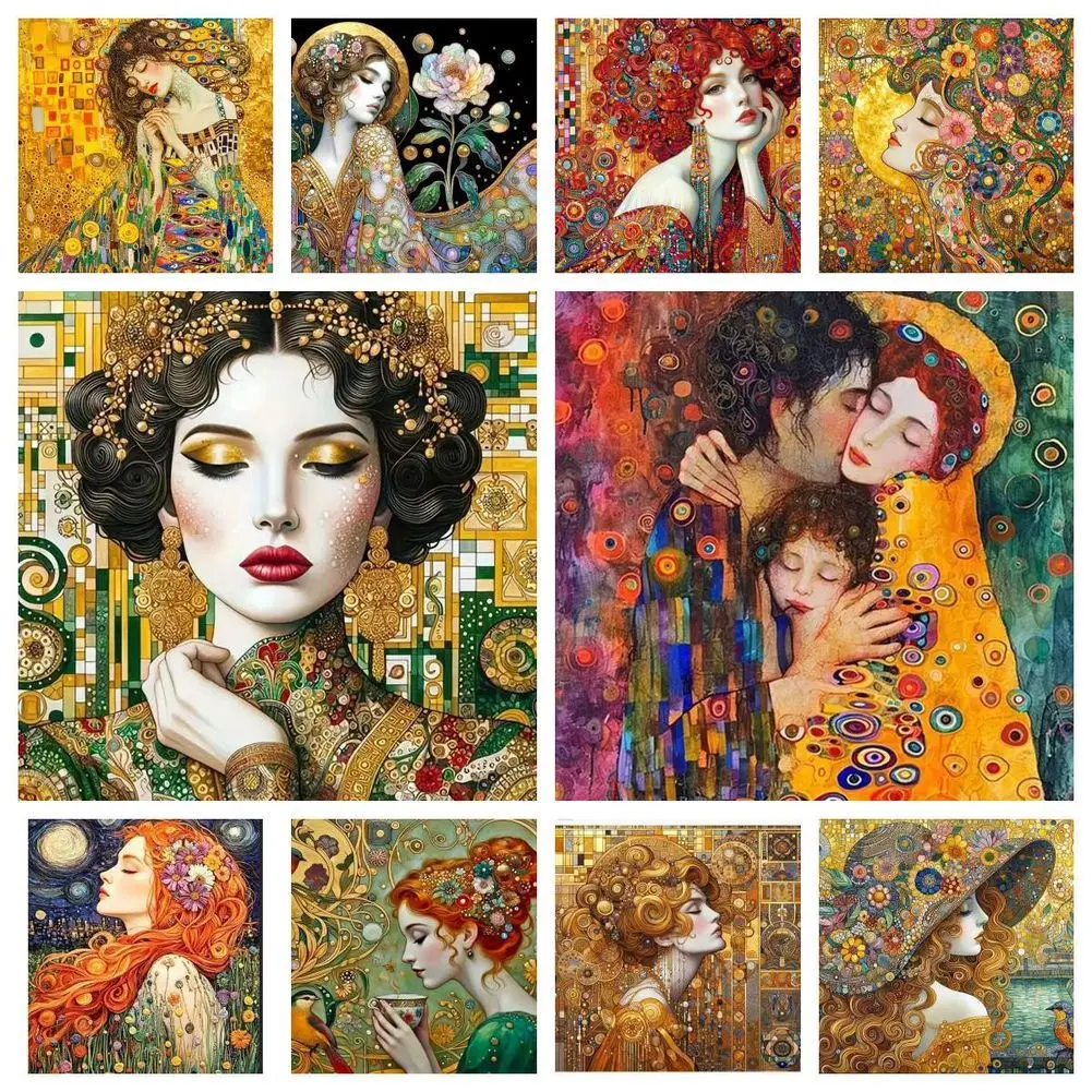 Gems Needlework Gustav Klimt Woman Art Nouveau Goddess Hobby Mosaic Elegant Queen Portrait Paint By Diamond Painting Crafts