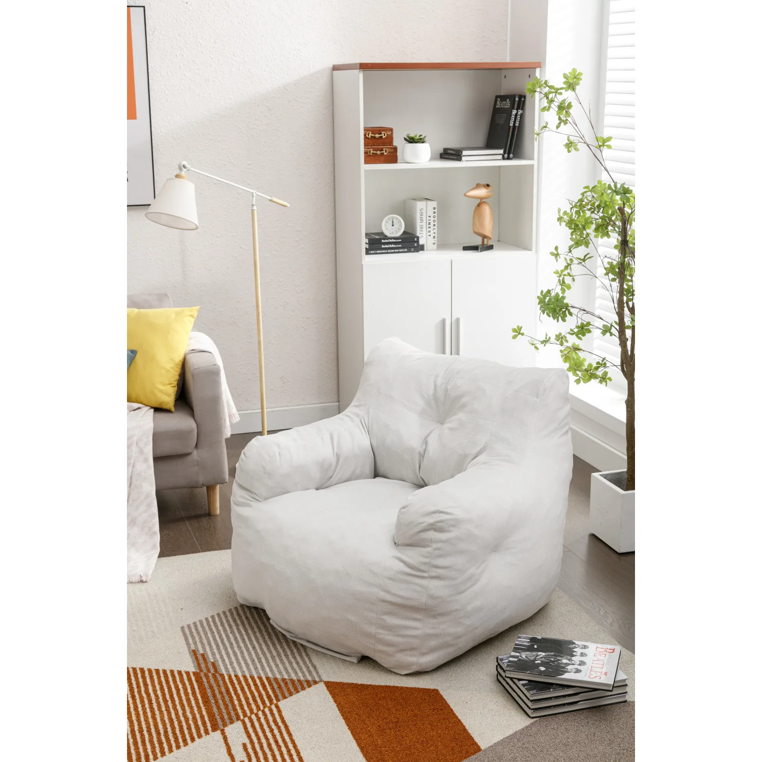 010-Soft Velvet Fabric Bean Bag Chair Filled With Memory Sponge,Ivory