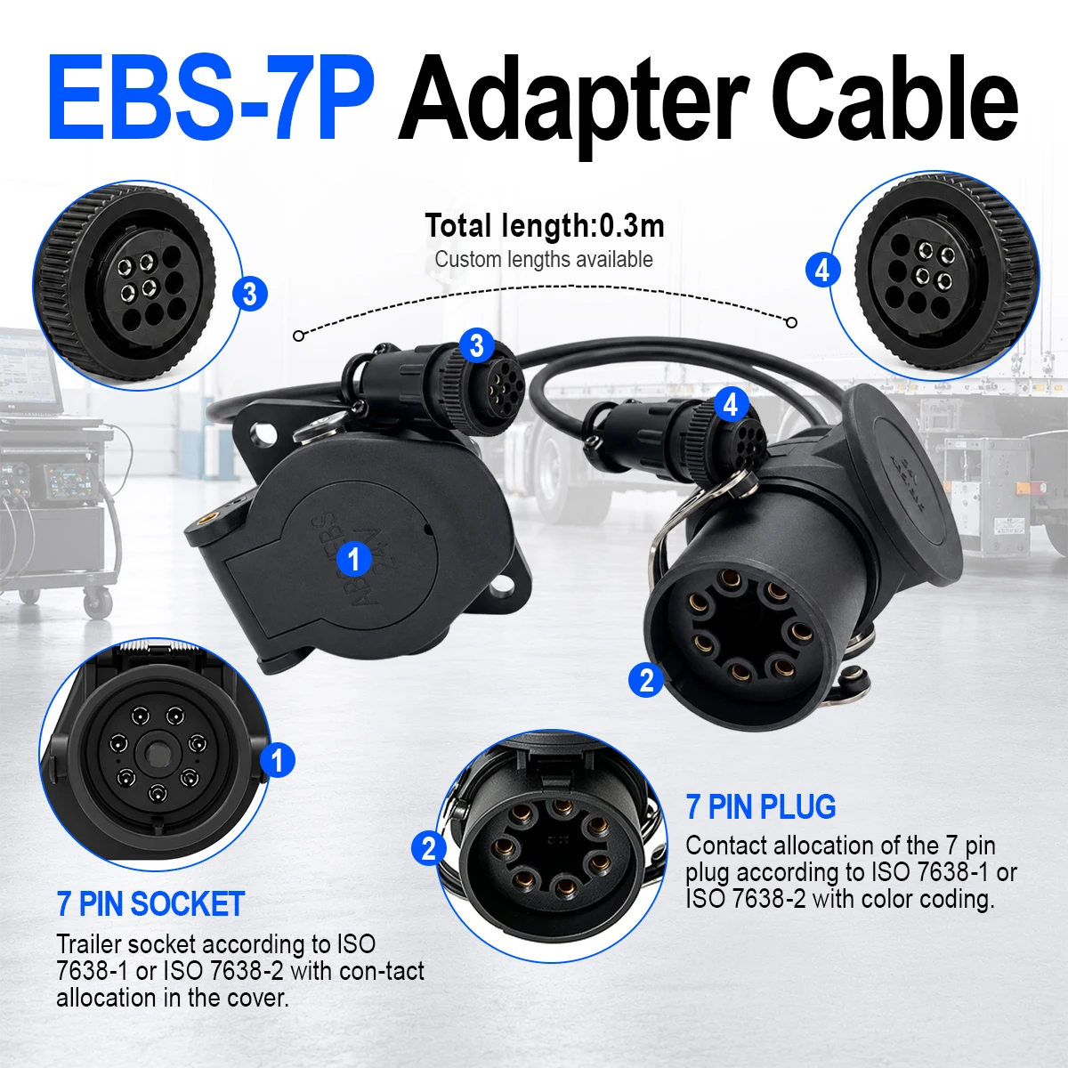 X-OBD ISO 7638 7pin 9pin Trailer EBS ABS Diagnostic Adapter Cable for Knorr-Bremse TEBS Haldex EB+ Heavy Duty Truck 5V-24V CAN