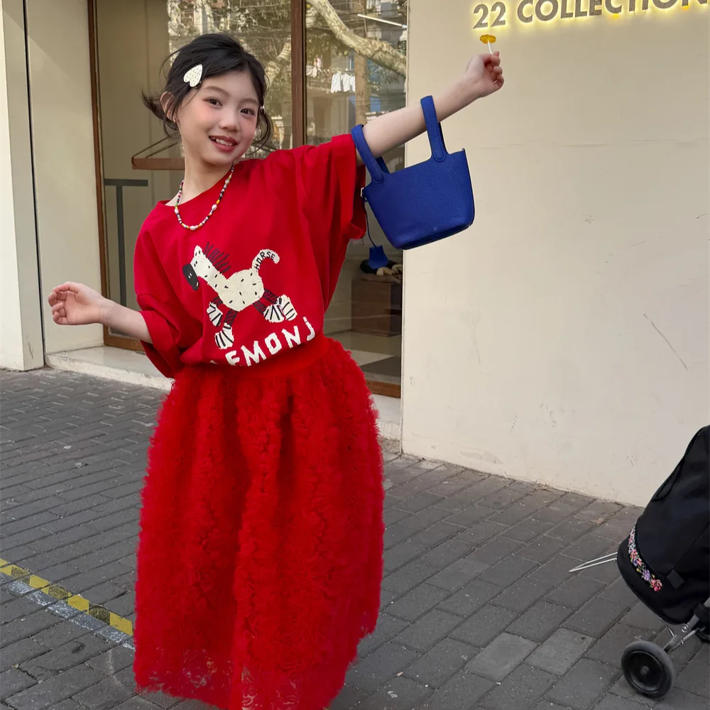 

Children's Clothing Girls Short Sleeves 2026 Spring Pure Cotton Cartoon Printing Loose