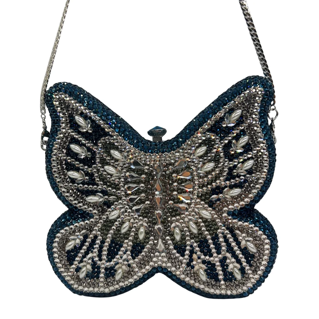 Flat Back Crystal Butterfly Evening Clutch, Pavé Rhinestone Bridal Party Purse for Women, Luxury Gift