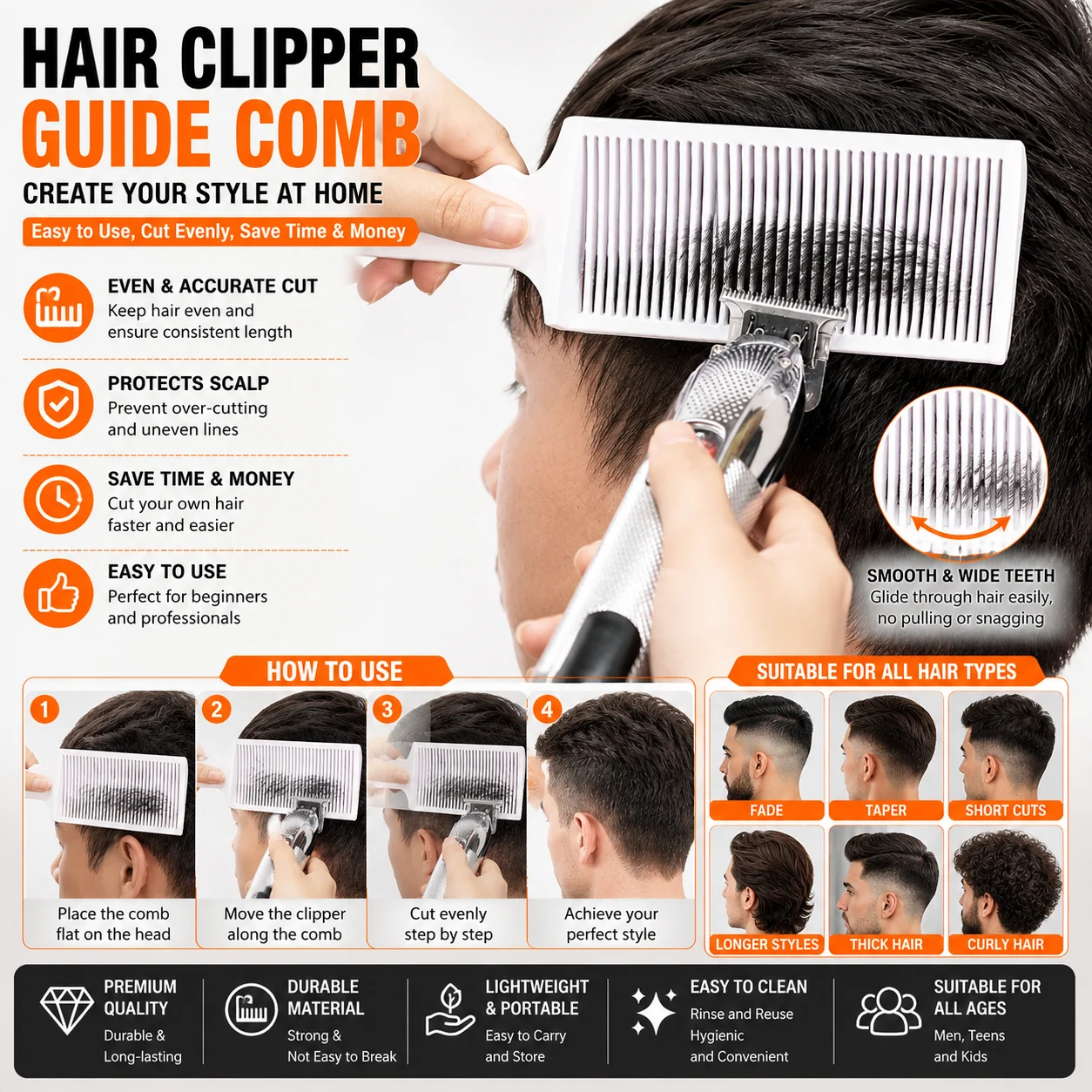 Hair Clipper Guide Comb Self Haircut Tool Hair Cutting Attachment for Home Barber Men
