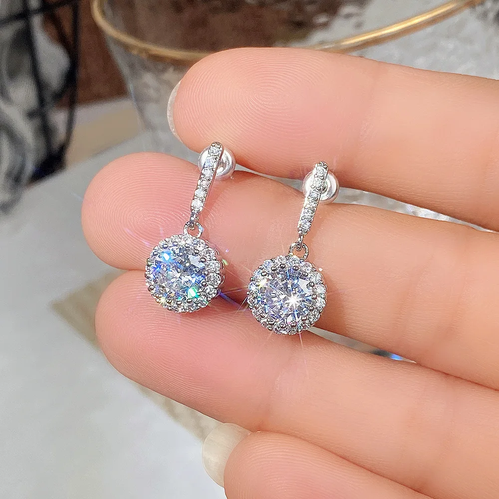 Pendiente de gota de moissanita de 1 quilate para mujer, pendientes de diamantes brillantes, joyería de boda chapada en oro blanco de plata esterlina S925