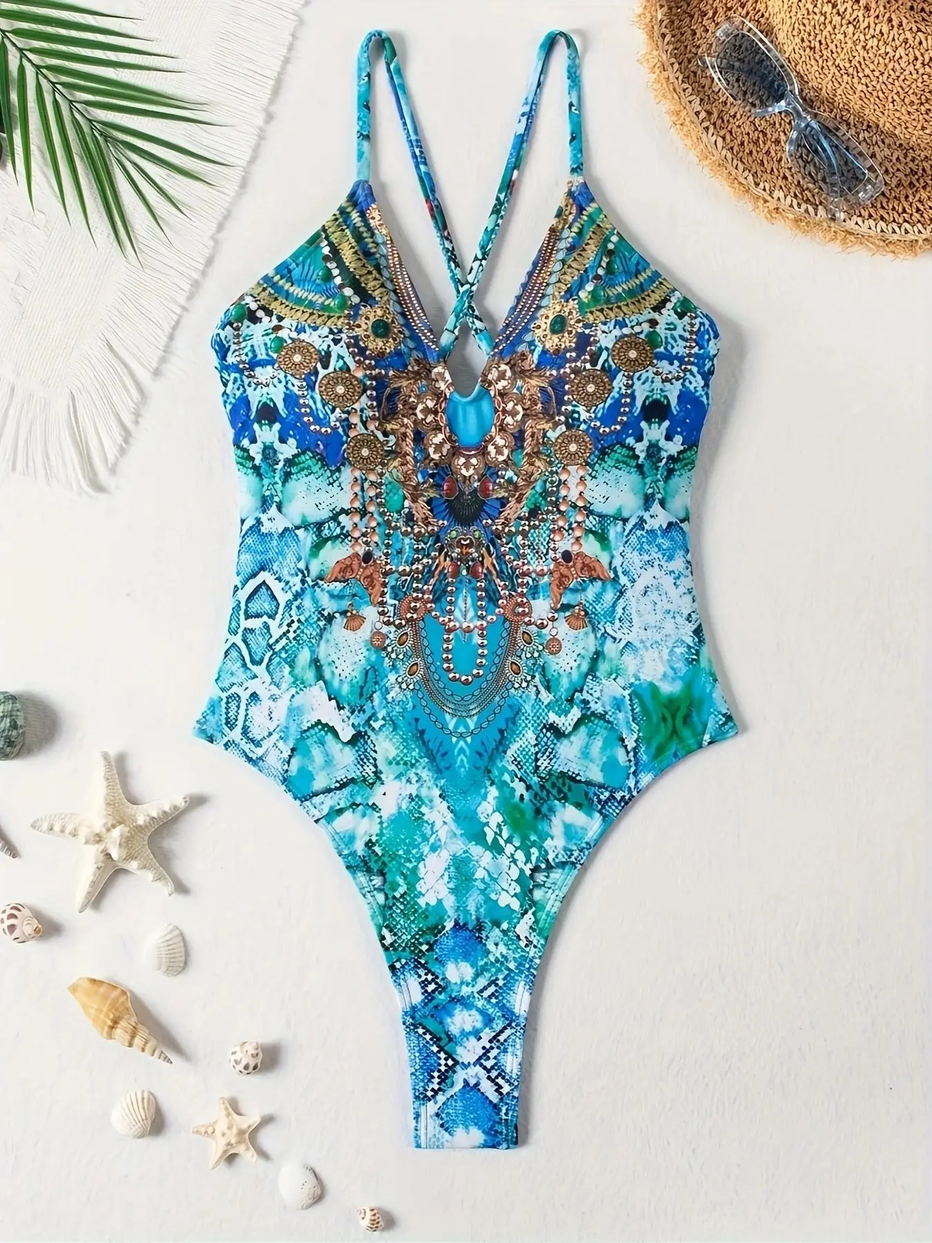 2025 Sexy Resort Open Back Sexy Corset Bandage Swimsuit Women's Printed One Piece Beach Vacation One Piece Corset Swim Monokini