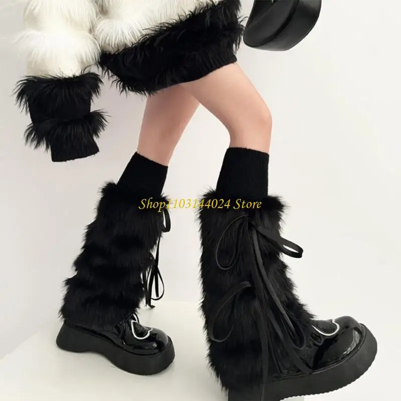 N5ke harajuku غطاء الحذاء النساء اللطيف شريط القوس فروي أفخم الساق البيضاء الجوارب أكثر دفئا #5