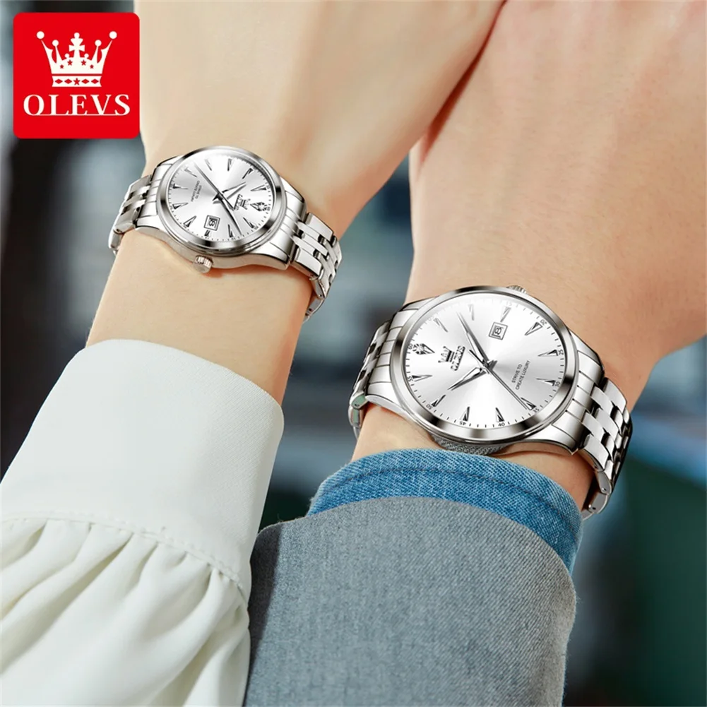 Olevs 5598 Paar Uhr Luxusmarke wasserdichte Quarzuhr Mode Diamant Kalender Datum Woche seine und ihr Paar Uhr Geschenk