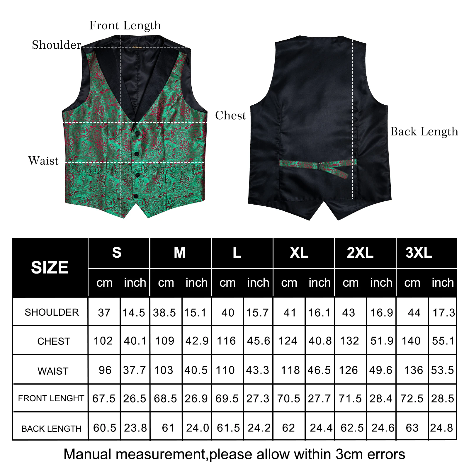 Unique Design Green Red Paisley Vest for Man Business Fashion Slim Fit Dress Men\'s Waistcoat Necktie Brooch Clip Cufflinks Set