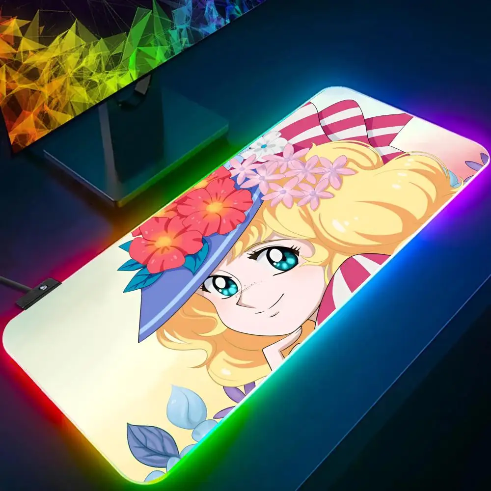 Anime C-Candys Cartoon MINISO Mousepad RGB Glow Personality Picture Custom PC Table Mat Carpet Mat Game Player Dedicated LED