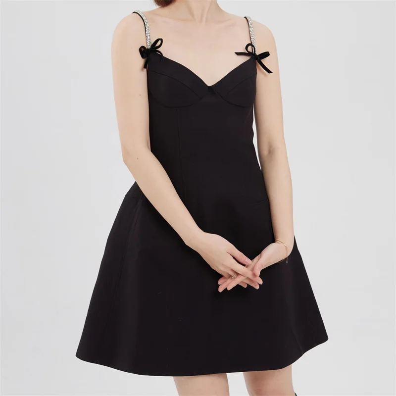 

Elegant dresses for women 2024 Summer New Korean Fashion Sling Mini Dress Rhinestone Bow decorated sleeveless dress A-line skirt