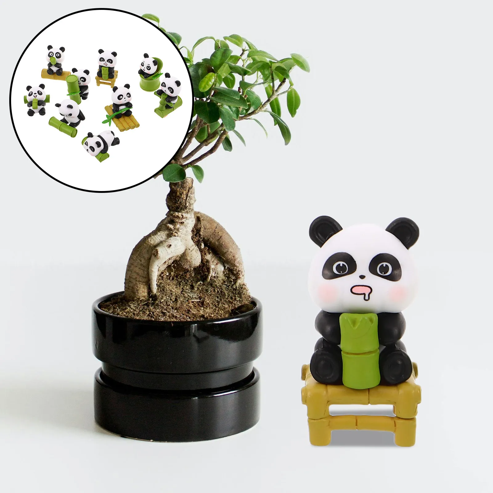 9Pcs Hand Carved Miniature Panda Statue Decor for Garden Patio Outdoor Landscape Indoor Desk Decor Panda Party Supplies Cake