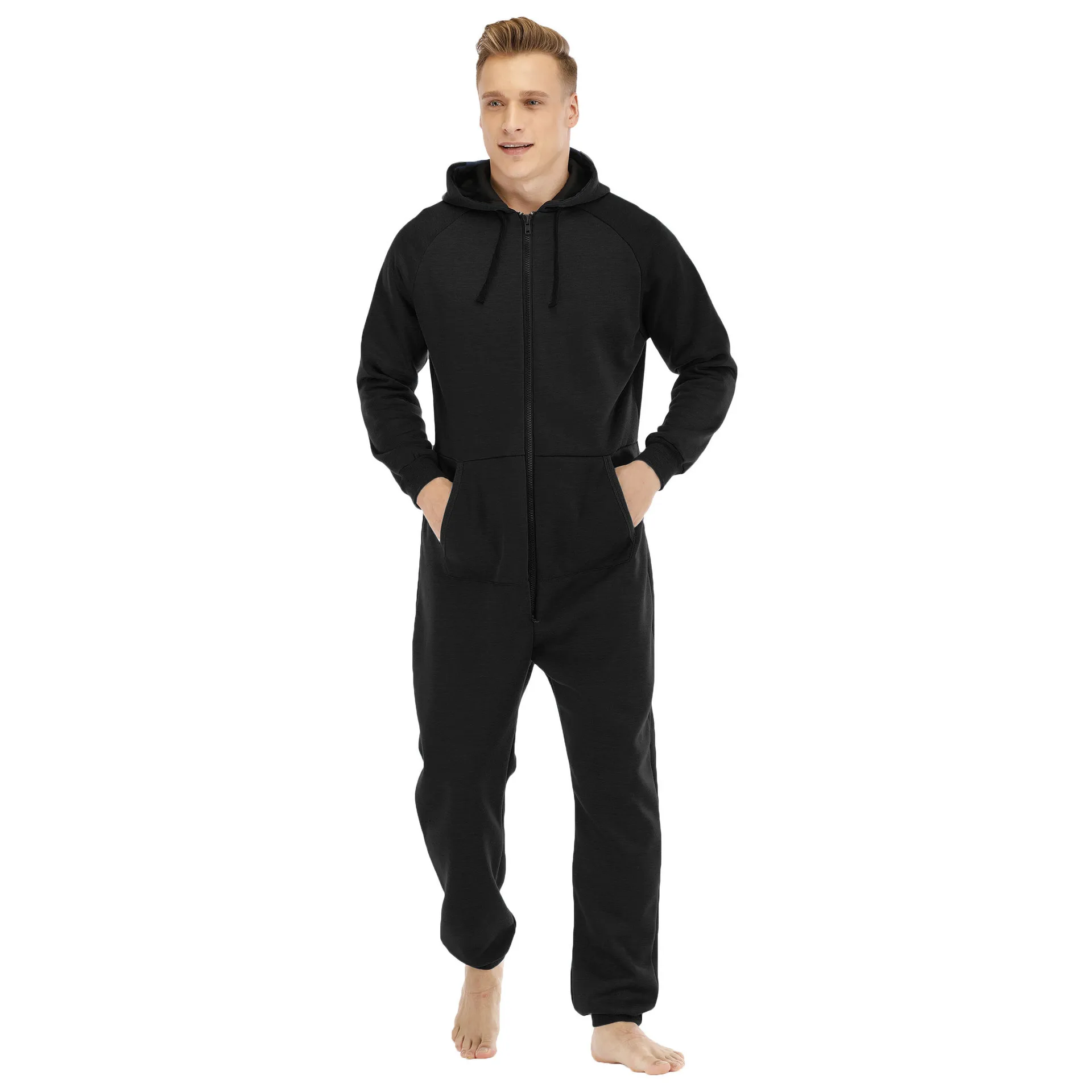 

Christmas Black Color Sleepwear Kigurumi Hooded Pajama Sets For Adult Men Pajamas Autumn Winter Warm Pyjamas Overall Suits