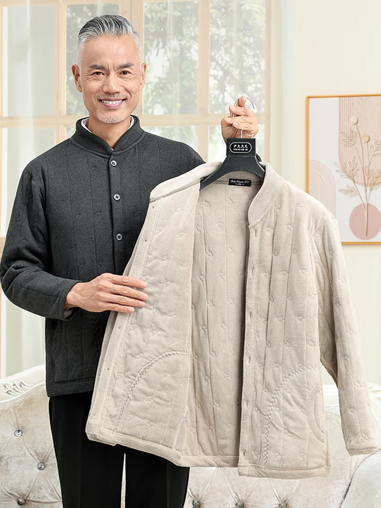 الرجال Thiened Fce اصطف ort القطن Jaet شتاء دافئ ملابس داخلية سليم صالح أبي الملابس ألياف البوليستر Busin عادية #2