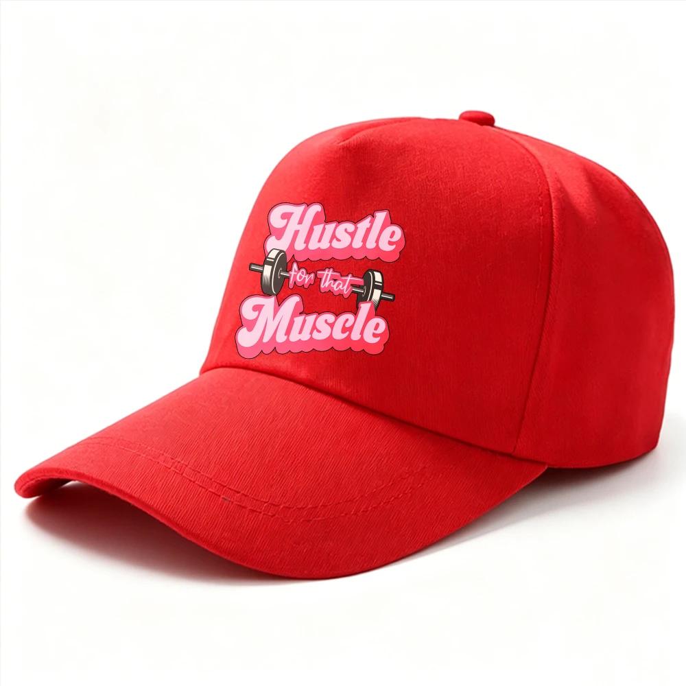 Adjustable Cotton Baseball Cap Hustle for That Muscle Dumbbell Fitness Letter Print Dad Hat Men Women Outdoor Sun Protection Cap