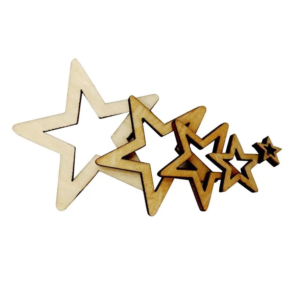 50x Wooden Shape Star Embellishments for Card Making Crafts Decors