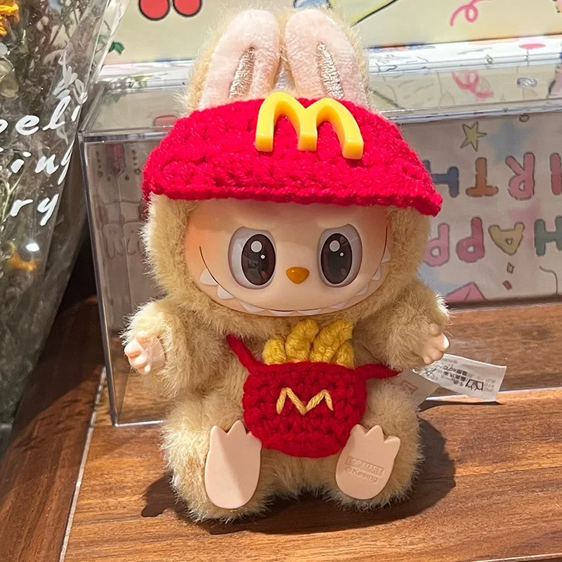 ل 17 سنتيمتر Labubu mcdonalds الملابس مجموعة لطيف برغر المنسوجة همبرغر الزي 3.0 Labubu الملابس قبعة حقيبة كروسبودي إكسسوارات دمي