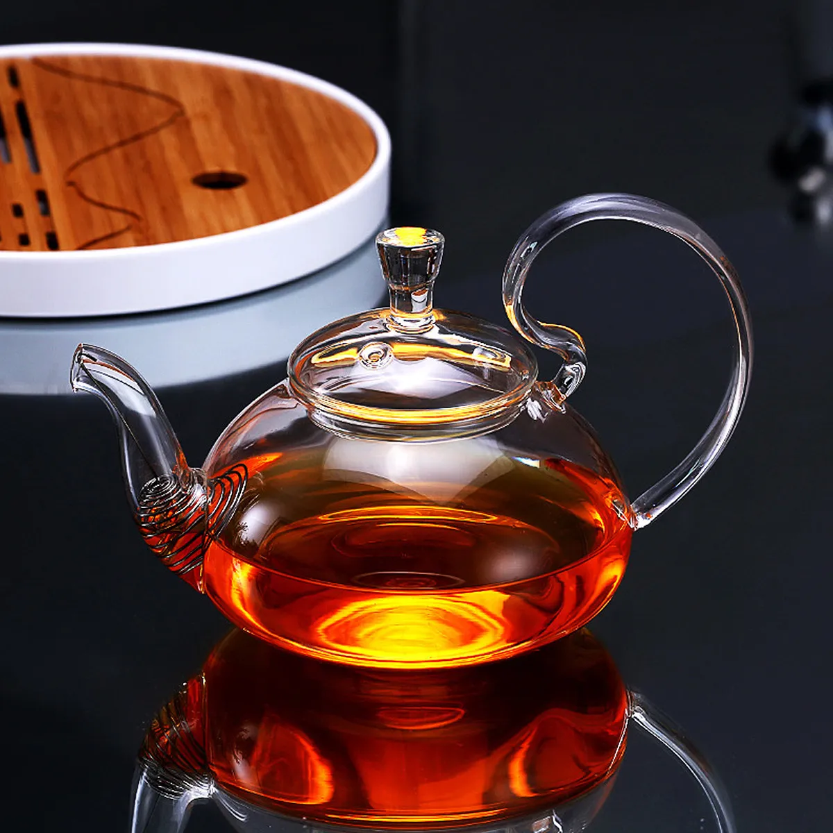 1Pcs Glass Teapot Raised Handle Transparent Heat Proof Lightweight Embellished Glass Tea Ware Raised Handle Teapot