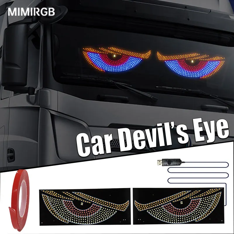 Truck Devil's Eye Light RGB Dynamic Demon Eye Decorative Light Led Display Decor Pixel Panel Windshield USB 5V Multi-Mode Lamp
