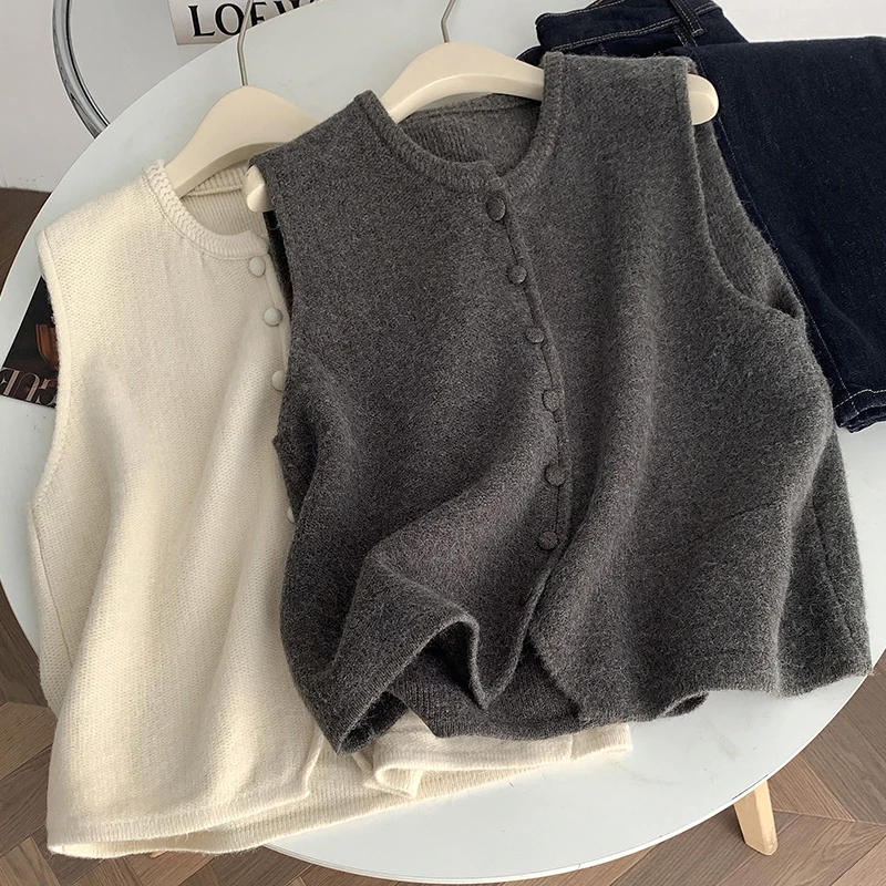 

Ele Knitted ort Vest Women's Sli Suit Jaet Outerwear Pure Color Trendy Top Quali Polyester Fiber