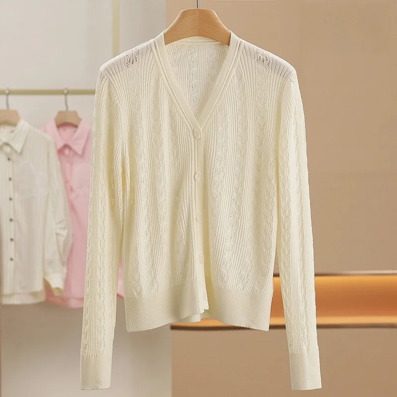 

Xking Wool Blend V-Neck Straight Knitted Slim Fit Cardigan Spring New Women's Fashion Soft Warm Long Sleeve Button up Coat