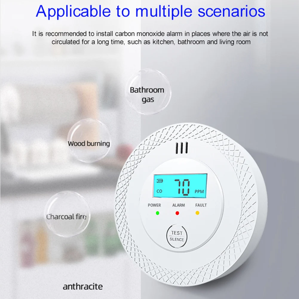 CO Alarm Sensor High Sensitive Wireless Carbon Monoxide Smoke Detector with LED Indicator Warning Device for Home & Hotel