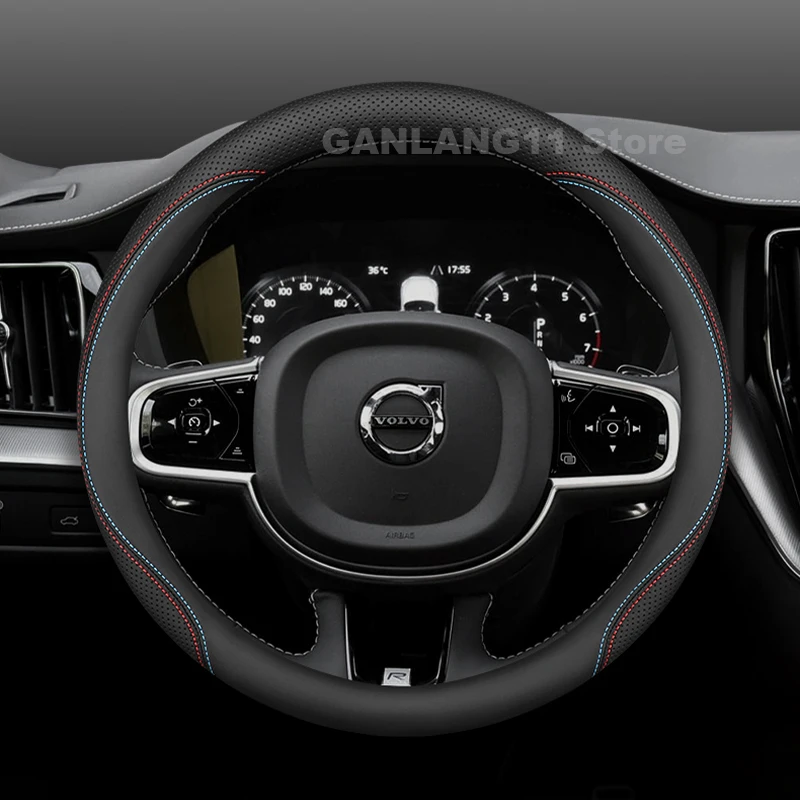 الجلود غطاء عجلة توجيه سيارة لفولفو XC60 XC40 XC90 المضادة للانزلاق السيارات غطاء عجلة القيادة فولفو XC60 اكسسوارات
