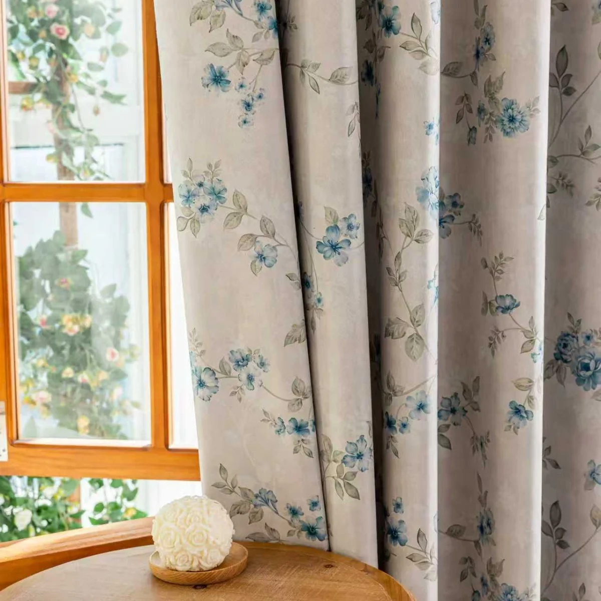 Verdunkelungsvorhang mit französischem Vintage-Blau-Rosen-Aufdruck, wärmeisolierend, staubdicht, Fensterverkleidung für Schlafzimmer, Balkon, Wohnzimmer