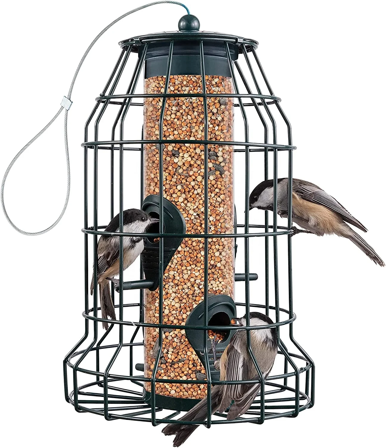 Outdoor Garden Metal Hanging Squirrel Proof Wild Bird Feeder with Metal Cage and Plastic Tube