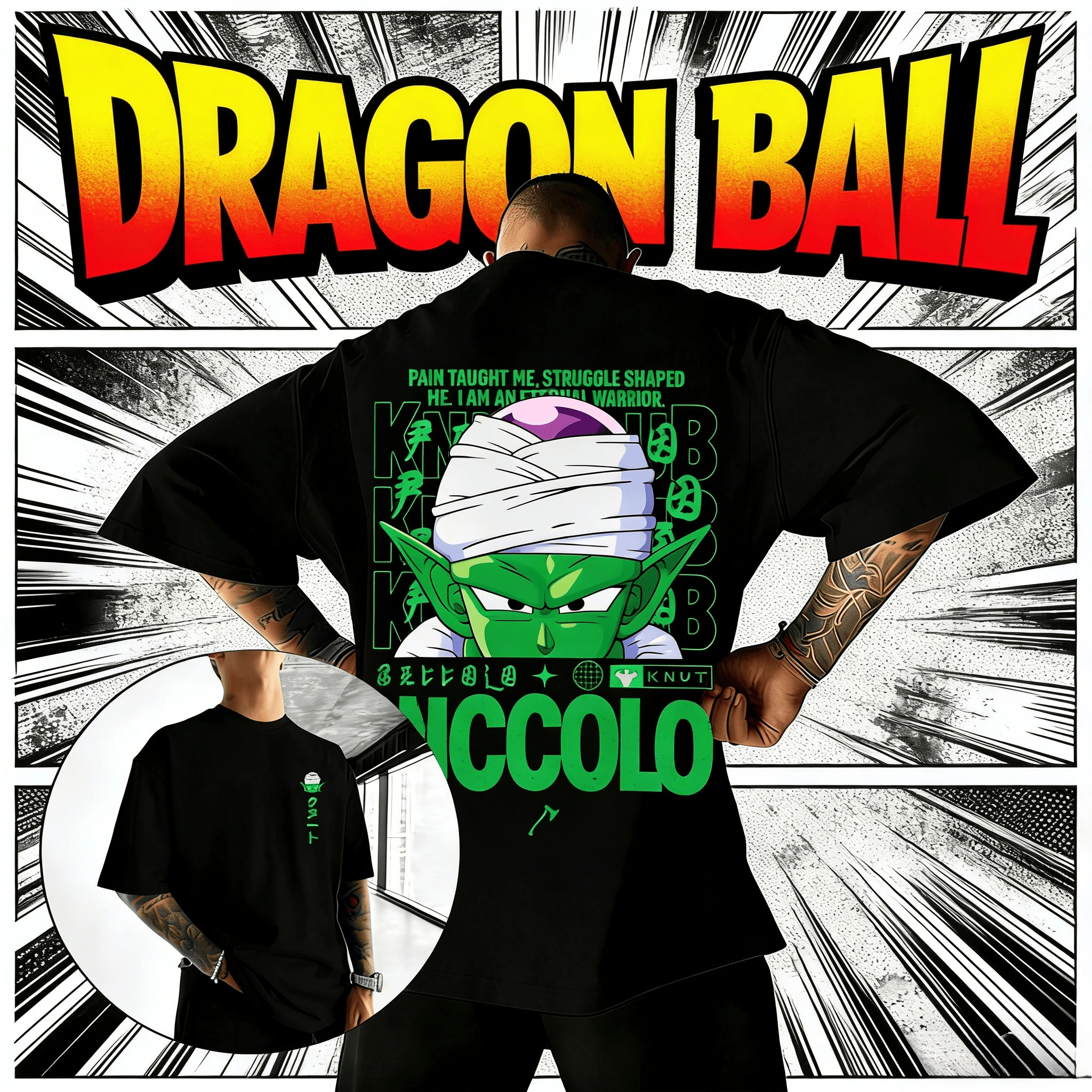 2026 Sommer Dragon Ball Oversized T-Shirt Hochwertige 100% Baumwolle Piccolo "Eternal Warrior" Zitat-Print Unisex Freizeit-T-Shirt