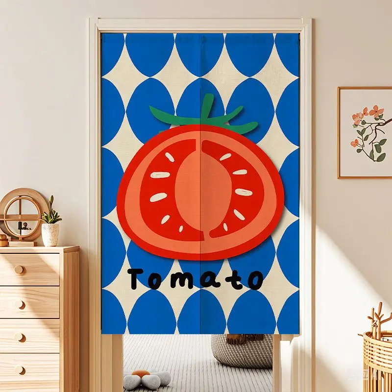 VIKAMA Geometric Polka Dot Tomato Noren Split Door Curtain Room Divider Privacy Curtain for Apartment Kitchen Retro Home Decor