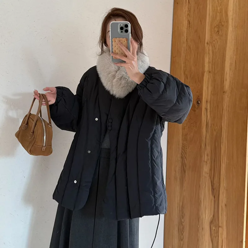 Real Fox Fur Snow Parka Medium-length Down Jacket for Women Winter Fashion Sweet and Thickened Waist-cinching Slim-fit Coat