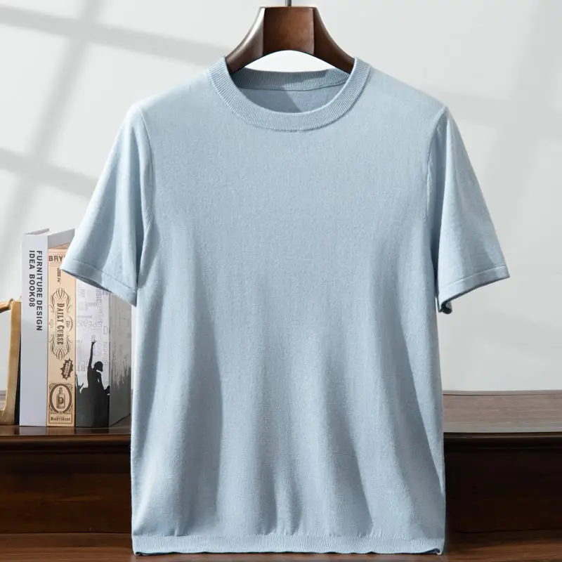 Korean Superfine Merino Cashmere T-shirt Men Base Layer Merino Shirt Wicking Breathable Short Tee Luxury Clothing Thick