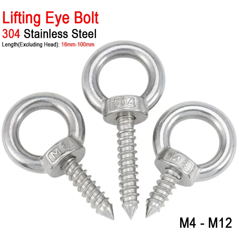 304 A2 Stainless Steel Ring Screw M4-M12 With Ring Hook Self-Drilling Sheep Eye Type Self-Tapping Screws Sound Wood Screws