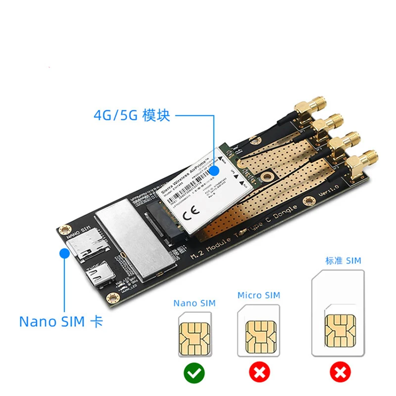 SIM8300G-M2 SIM8200EA-M2 SIM8202G-M2 SIM8202E-M2 FM510-AE 5G 모듈용 어댑터 보드, M.2 에서 C타입, Sierra EM9190 EM9191