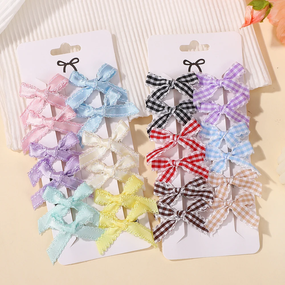 

RIBBON BOWS 12Pcs/lot Sweet Lace Side Cheer Bow Hair Clips for Women Girl Fashion Grid Solid Color Mini Hairgripes Ins Head Clip
