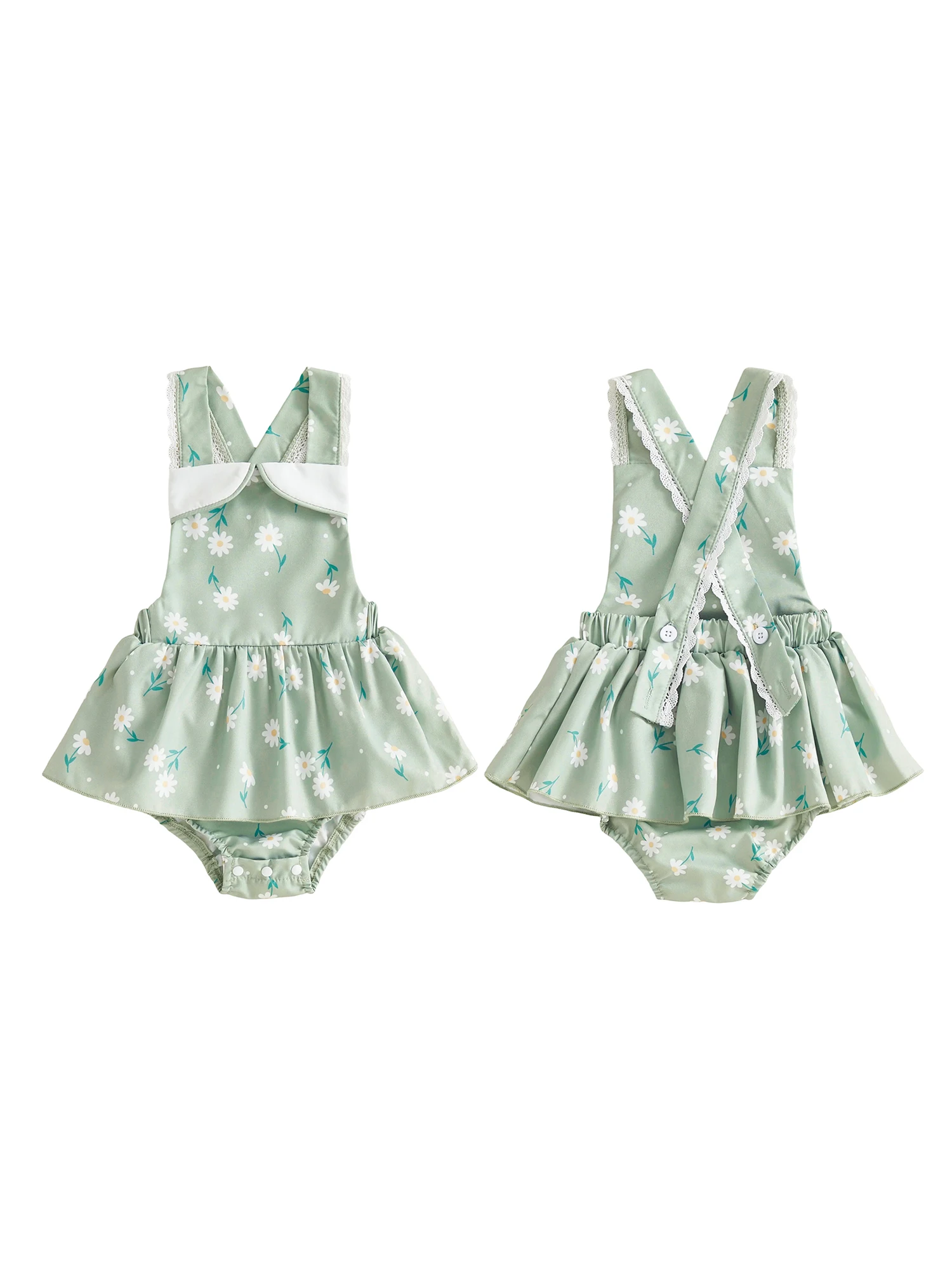 

Adorable Toddler Girl Ruffle Sleeve Romper Dress with Bowknot Belt Summer Square Neck Floral Print Jumpsuit