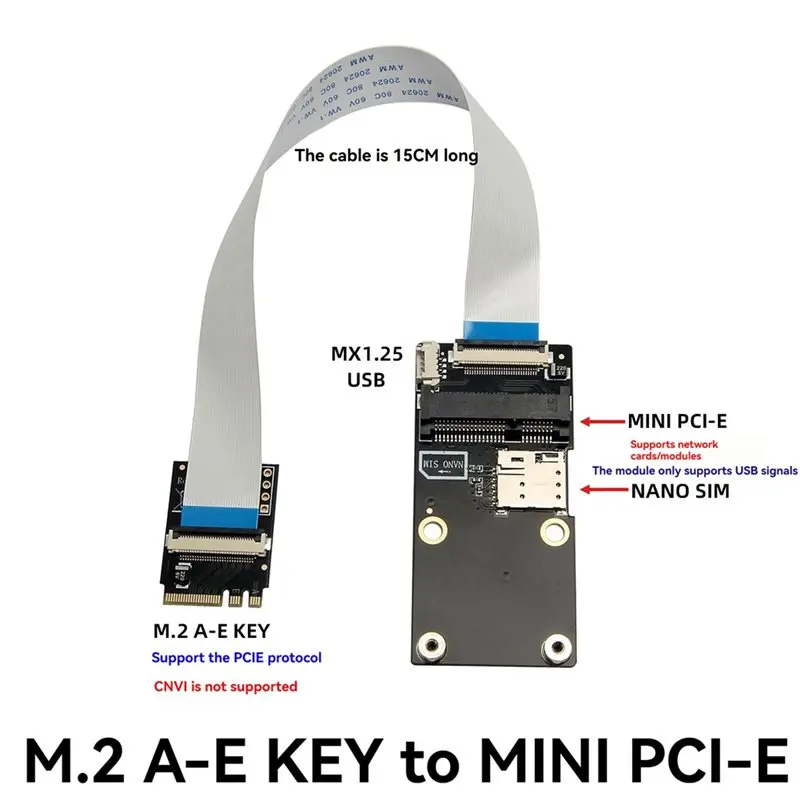 A23F-M.2 A-E KEY To Mini Pcie 3G/4G Network Module Wifi Wireless Network Card Extension Cable FPC Cable With SIM Card Slot