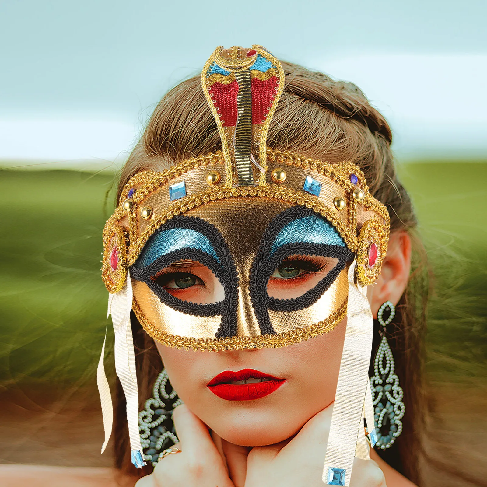 

Egyptian Cobra Headdress Snake Mask Halloween Golden Beads Headband Costume Party Supplies Women Accessories Photo Prop Unique