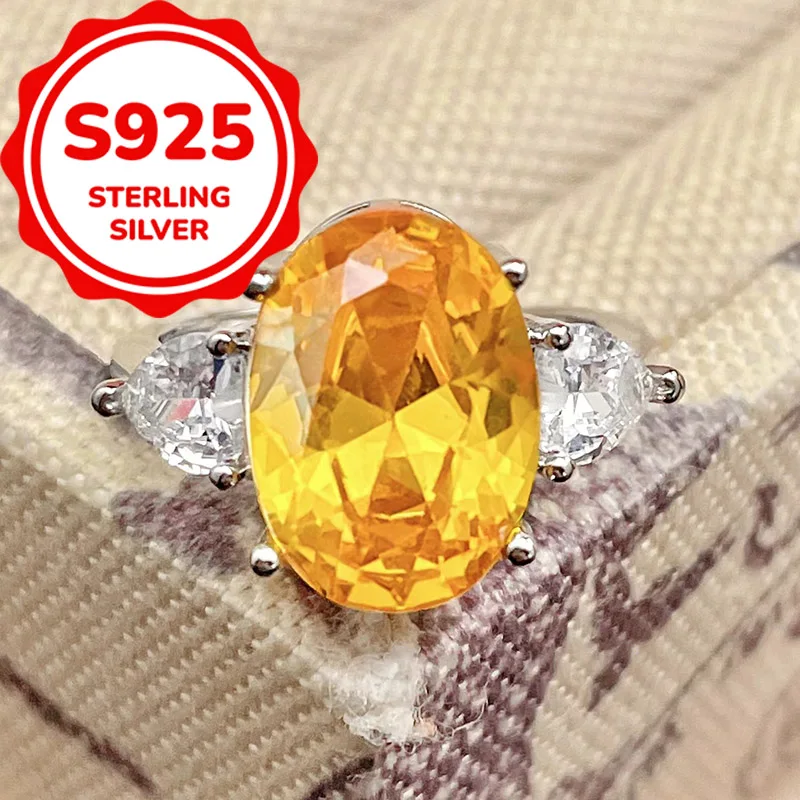 

925 sterling silver temperament light luxury yellow synthetic zircon opening adjustable ring Joker simple exquisite ring