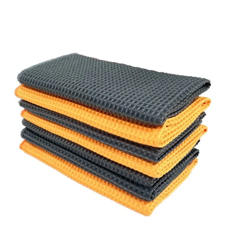 2PC Car Wash Towel Glass Cleaning Water Drying Microfiber Window Clean Wipe Auto Detailing Waffle Weave for Kitchen Bath 40*40cm