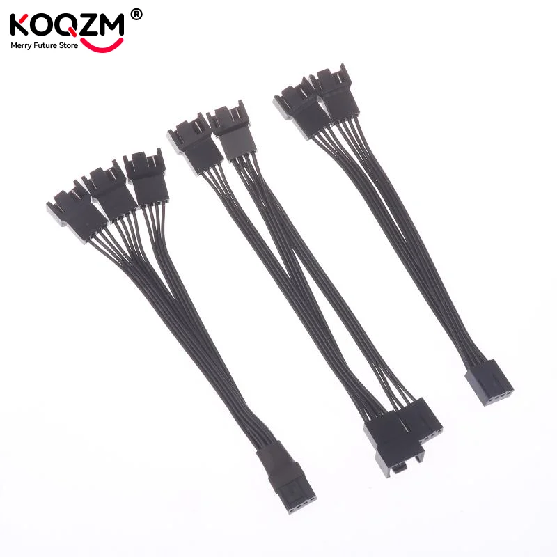 4Pin PWM Fan Cable 1 To 2/3 Ways Splitter Black Sleeved Extension Cable Connector Pwm Extension Cables