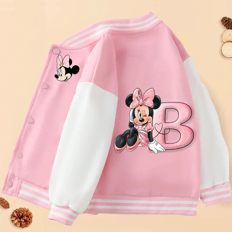 Disney Minnie Adult Jackets Girl Kawaii Anime Pattern Printed Baseball Jacket Women Winter Casual Warm Thick Clothing Top Coat