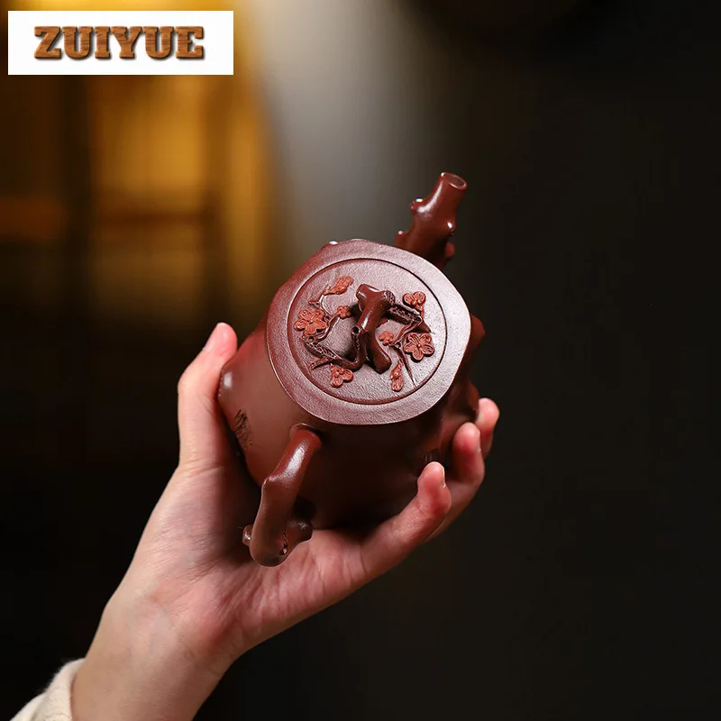 360ml Vintage Yixing Purple Clay Teapots Handmade Plum Blossom Stump Pot Raw Ore Purple Mud Tea Soaking Kettle Zisha Teaset Gift