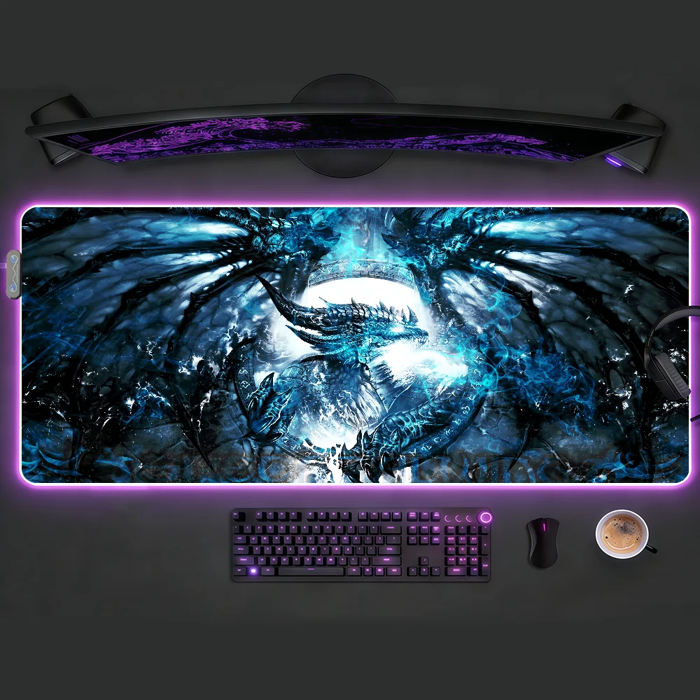 W-WarcraftES Of W-WorldES MousePad RGB LED Non-slip Desk Mat Rubber Gaming Accessories Large XXL Computer Office Keyboard Carpet