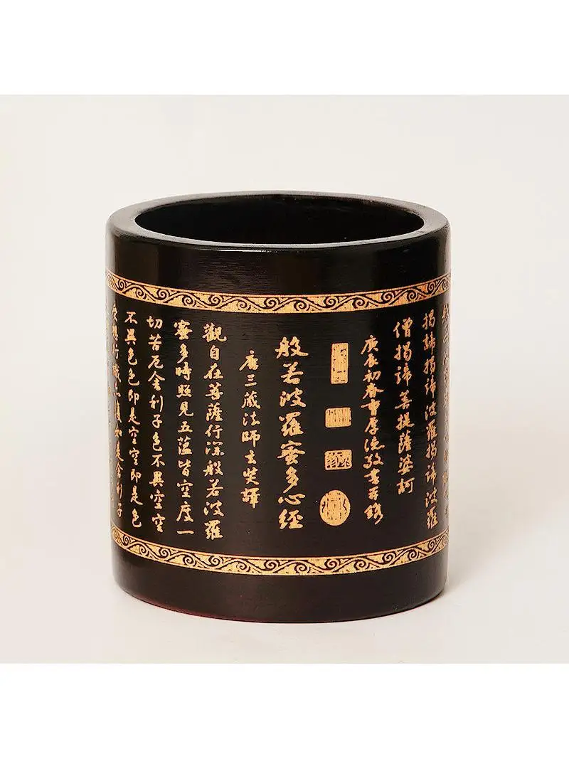 Large round Bamboo Carving Creative Office Desk Accessories Calligraphy Brush Storage Box Decorative Pen Holder Vintage Style - view 3