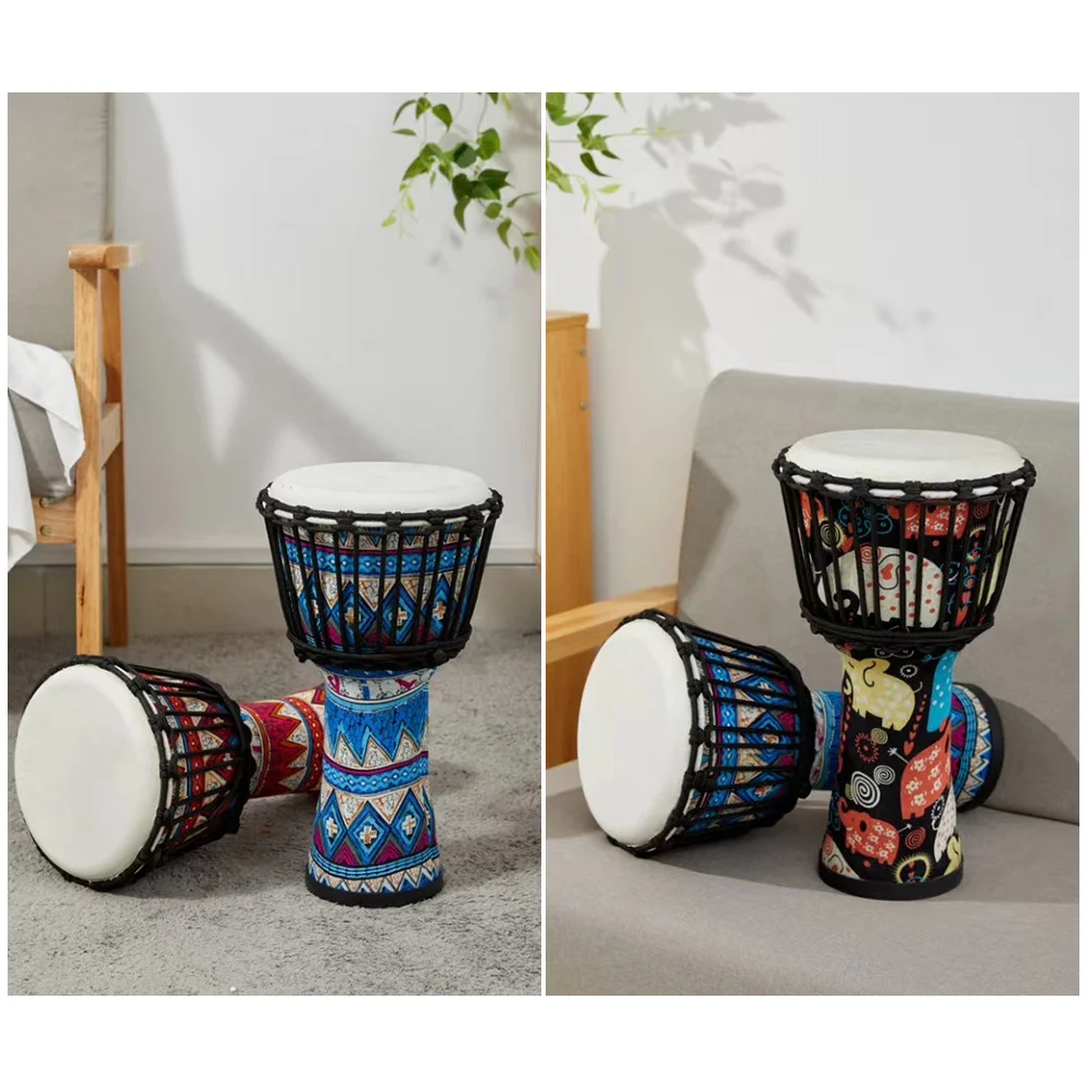 8 Inch Portable African Drum Djembe Hand Drum with Colorful Art Patterns Percussion Musical Instrument